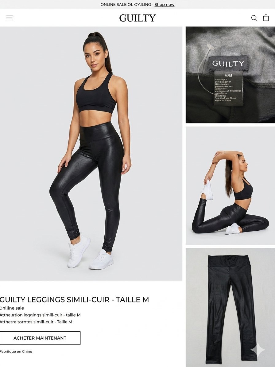 Legging effet simili-cuir noir brillant - Marque GUILTY - Taille M (Neuf) #similicuir #leggingnoir #guilty #lookrock #fitnesschic #tailleM #neuf