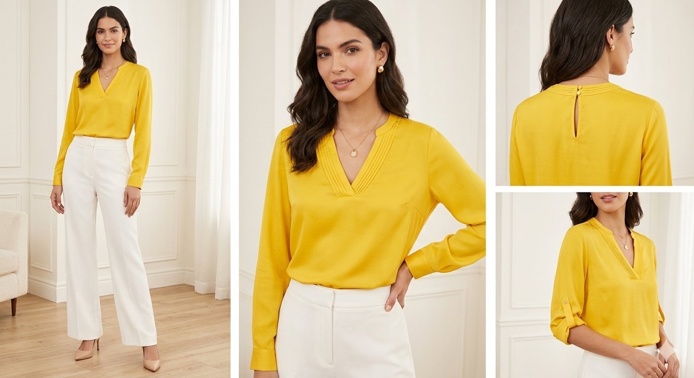 Chemisier de Luxe BCBGMAXAZRIA XS/S - 100% SOIE (حرير pure) Fluide Jaune Moutarde - État neuf #Haute Couture