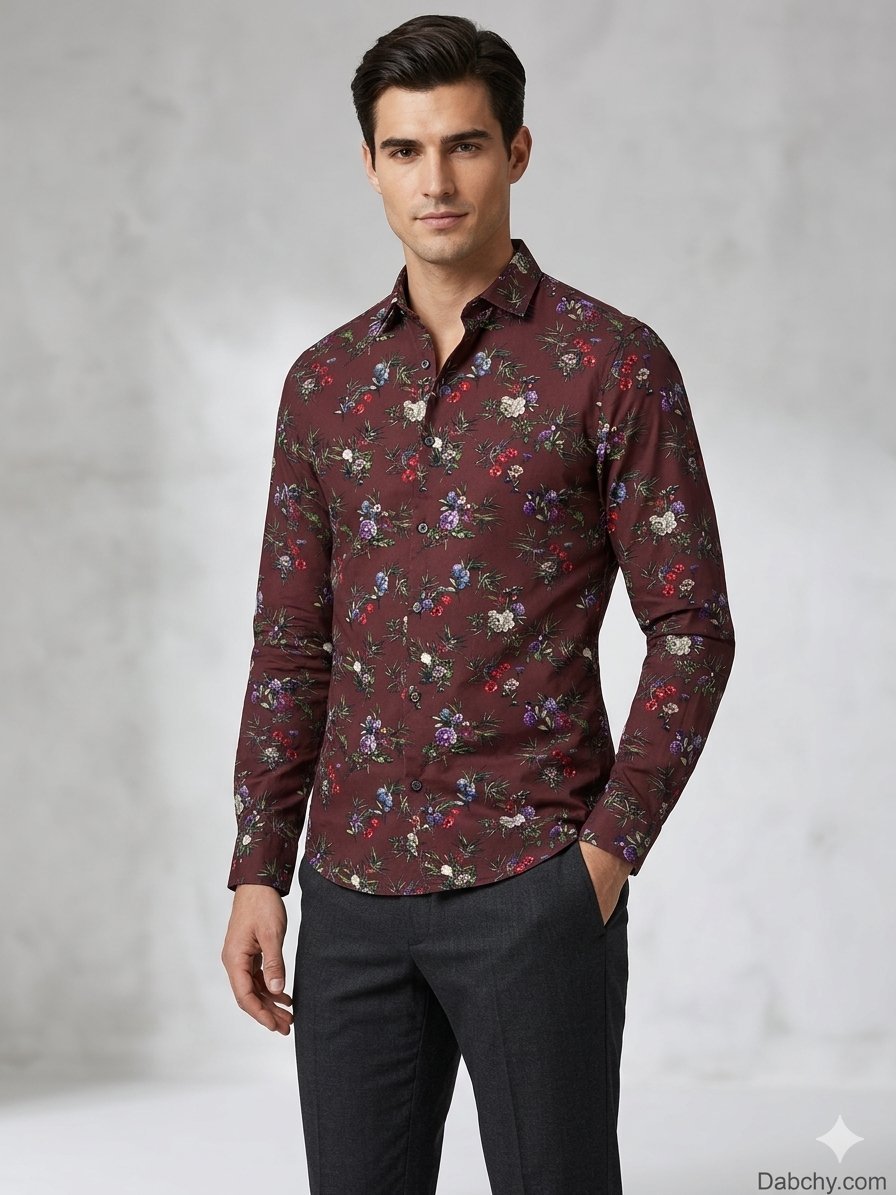 Chemise Jack & Jones Premium Label - Slim Fit - Motif Floral Bordeaux - Taille L - État neuf ​#JackAndJones #ModeHomme #ChemiseSlim #CasualChic #ImprimeFloral #BordeauxStyle #Dabchy #VideDressing #PrelovedFashionTunisia #EleganceMasculine
