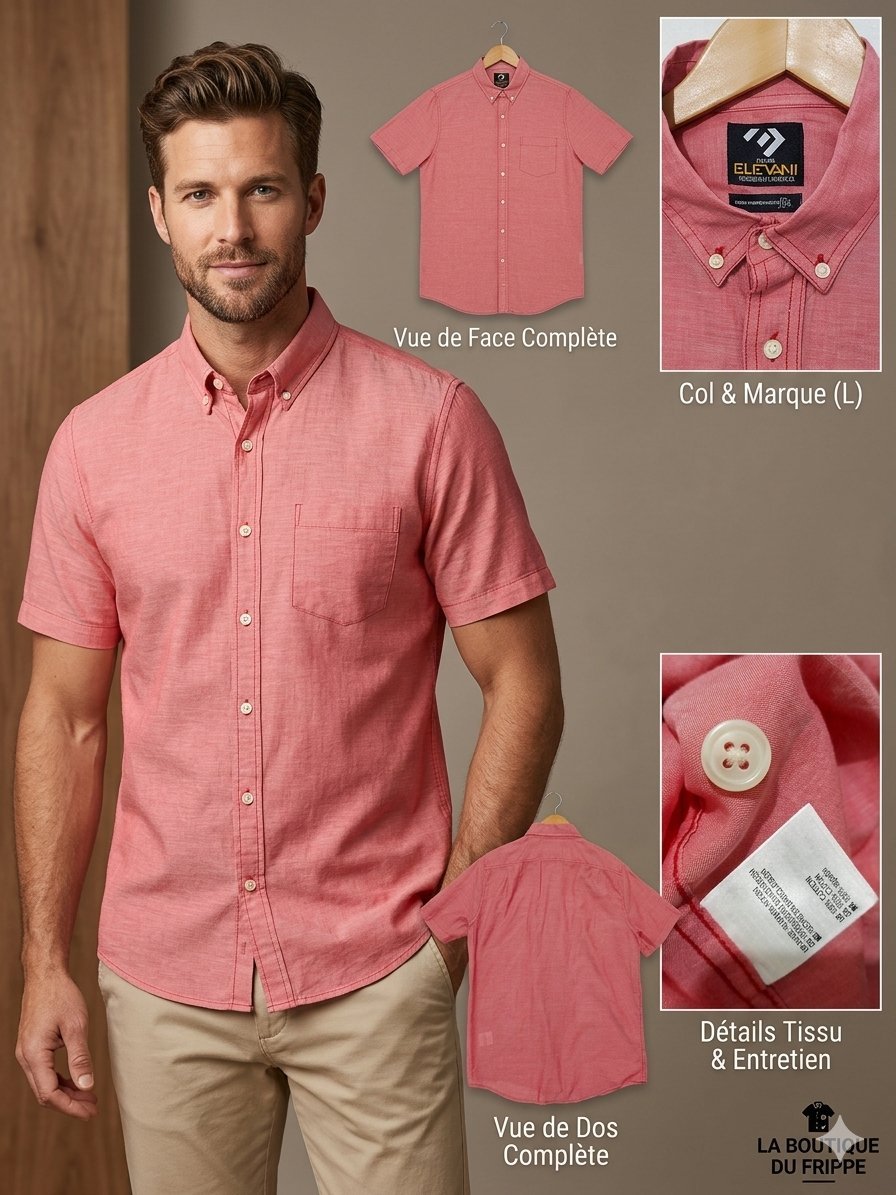 Chemise Casual Elevani – Rose Corail – Taille L – 100% Coton #ChemiseHomme #Elevani #ModeHommeTunisie #CasualStyle #LookPrintempsEte #OOTD #100PercentCotton