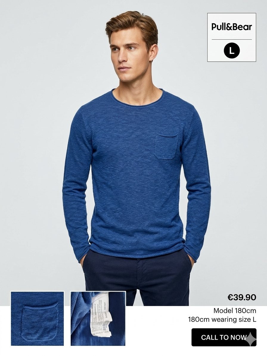 ​Pull léger en maille fine Pull&Bear – Bleu Roi – Taille L (Excellent état)
