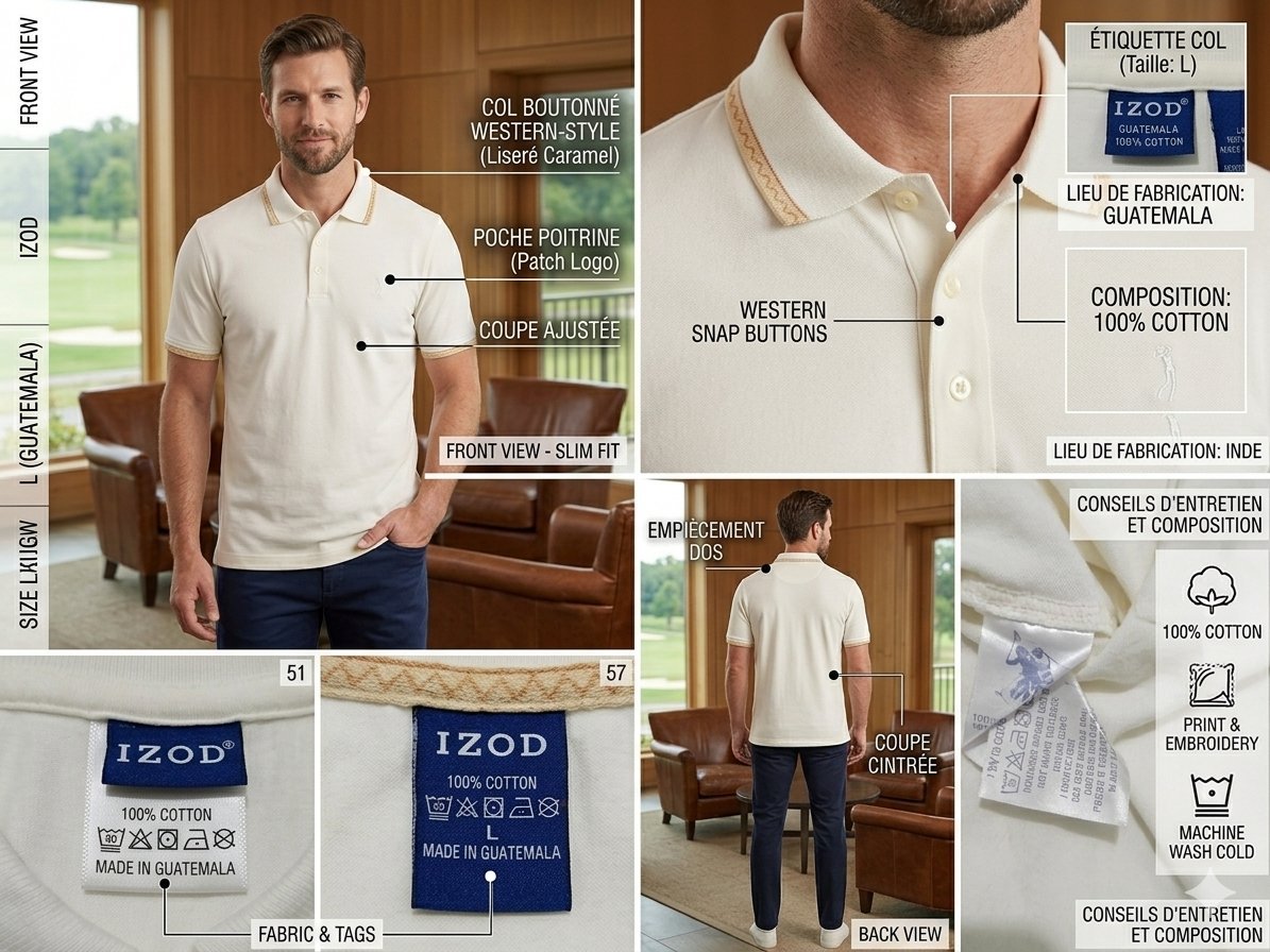 T-shirt IZOD Premium Rayé Marinière (100% Coton) – Taille L (M Relaxed) Excellent état ✨⭐