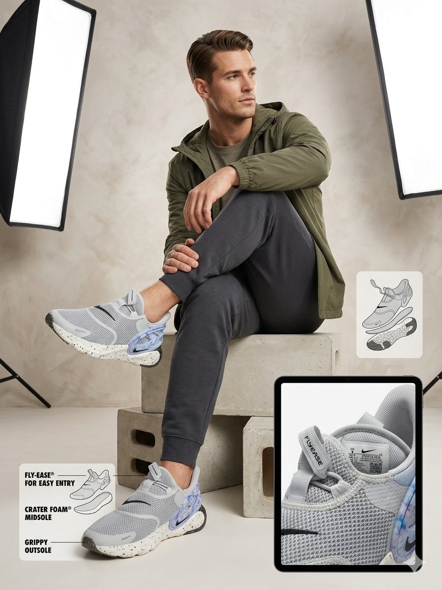 Sneakers Nike Flow 2020 ISPA "FlyEase" - P42.5 Gris / Semelle Crater - Excellent état #Nike #ISPA #FlyEase #Sneakers #Streetwear #Dabchy #Sportswear
