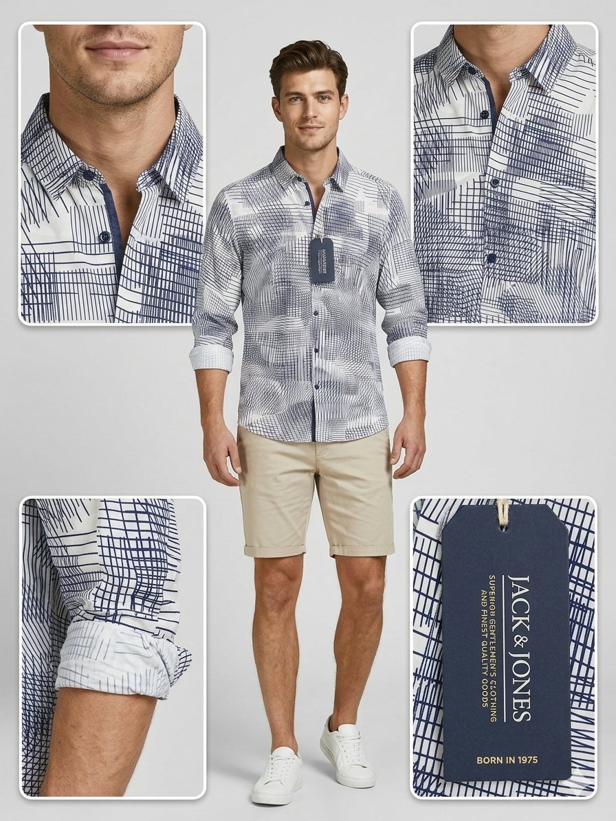 Chemise exceptionnelle Homme Jack & Jones - Imprimé Géométrique - Neuve avec étiquette #JackAndJones #ModeHomme #ChemiseHomme #Dabchy #LookCasualChic #NeufAvecEtiquette #StyleModerne #MensWearTunisie #OOTD