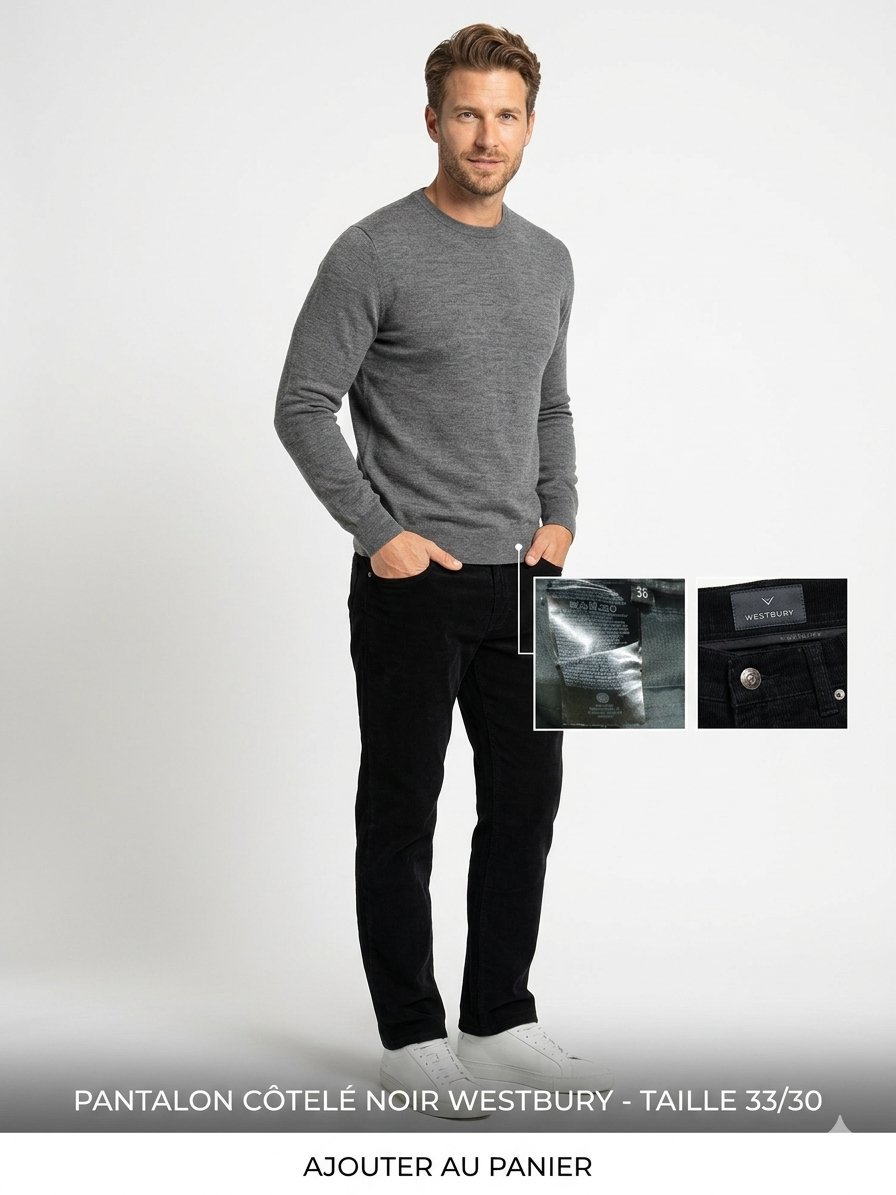 Pantalon en Velours Côtelé Noir Westbury - Taille 33/30 (C&A) - État neuf ✨ Taille W33 / L30 (Américaine ~ environ 42/44 française) #Velours #Westbury #PantalonHomme #Classique #Hiver
