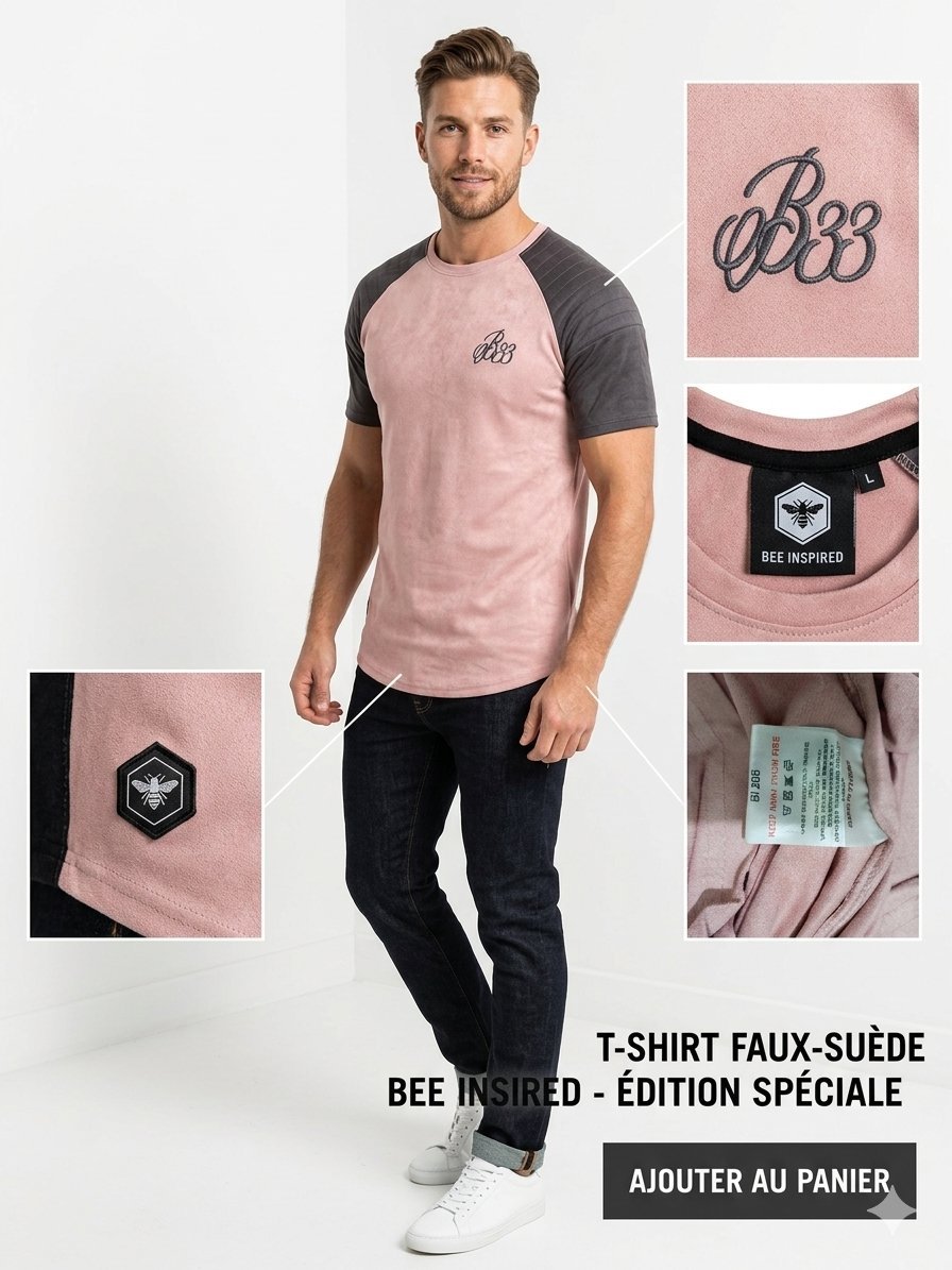 Superbe T-Shirt Bee Inspired - Édition Spéciale - Faux-Suède - Taille L #ModeHomme #StyleElegant #CasualFashion #Dabchy #TenueHomme #LookCasual