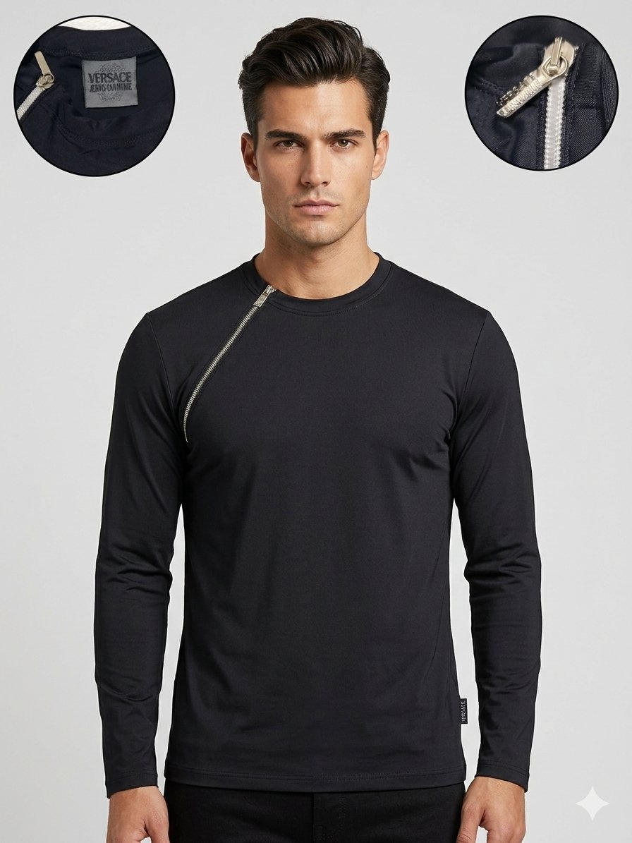 Haut manches longues Versace Jeans Couture - Noir avec détails zippés premium - État neuf #VersaceJeansCouture #LuxuryFashion #FashionReseller#éléganceItalienne