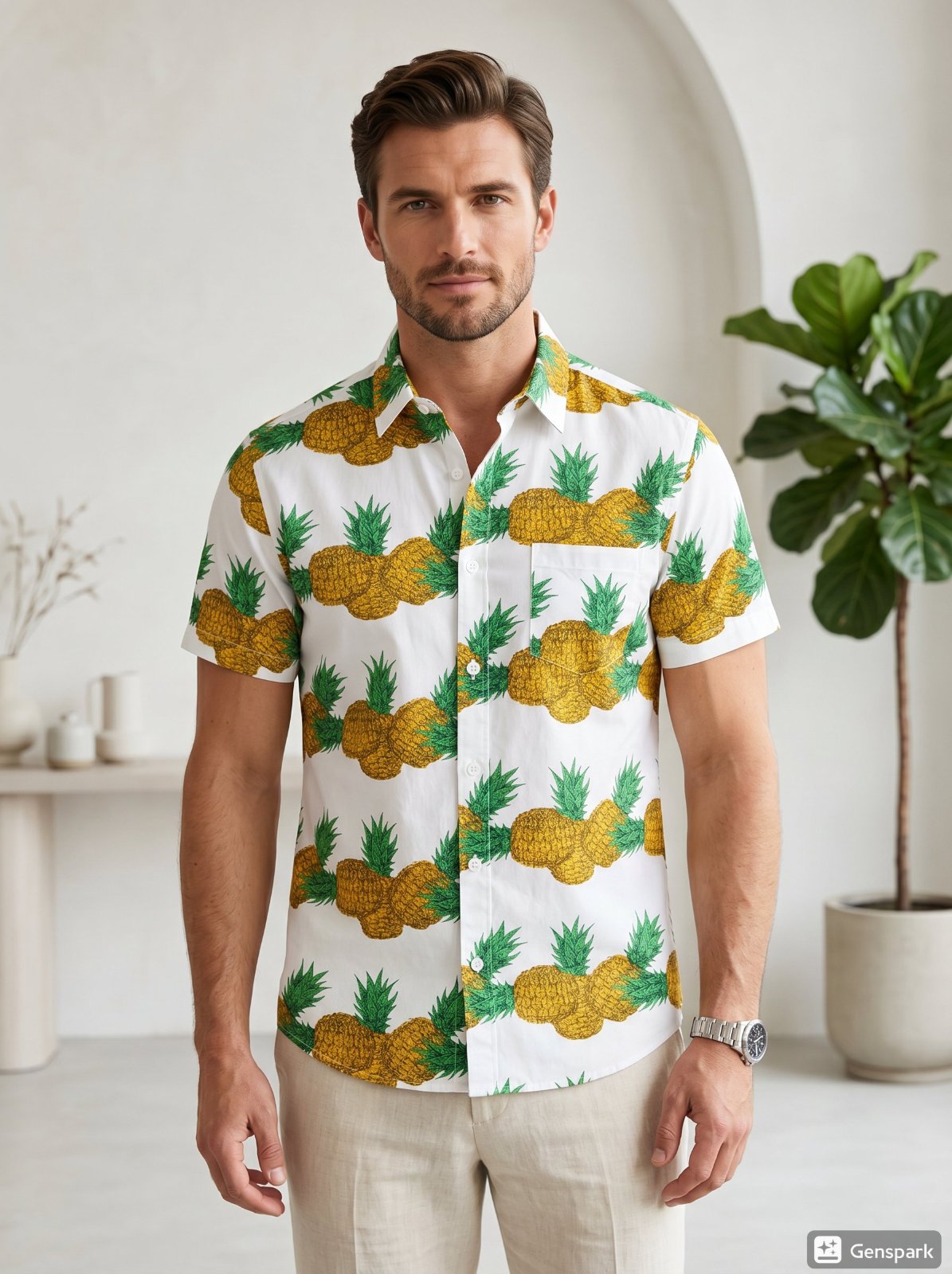 Chemise Brave Soul Blanche à Motifs Ananas - Taille S #BraveSoulLondon #MenswearEssentials #BasicsDoneRight #StreetStyleInspo #ModeHomme #MannequinStyle #CotonBio