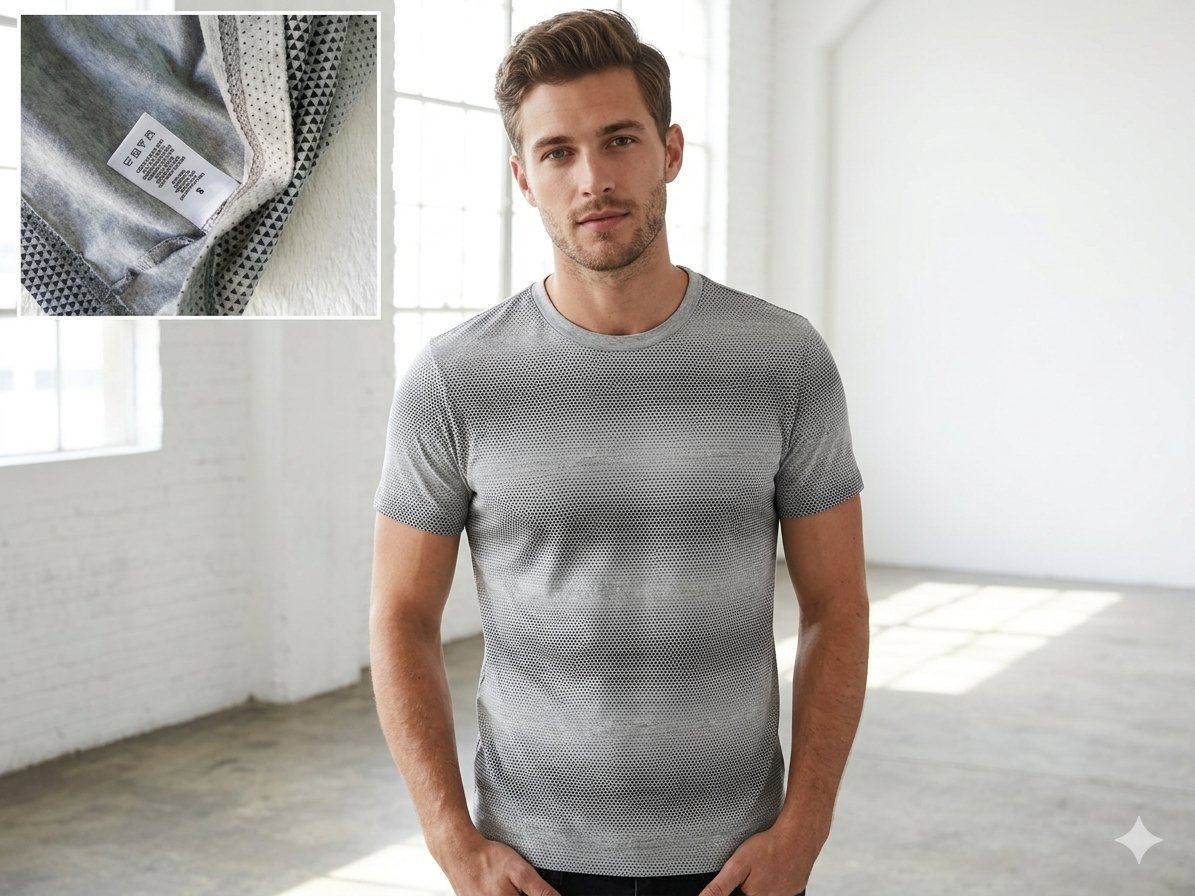  T-shirt Homme Aéropostale - Stretch - Gris à Motif Géométrique - Taille S - Excellent état ✨ #Aeropostale #TshirtHomme #ModeHomme #StretchFit #FriperieTunisie #Dabchy