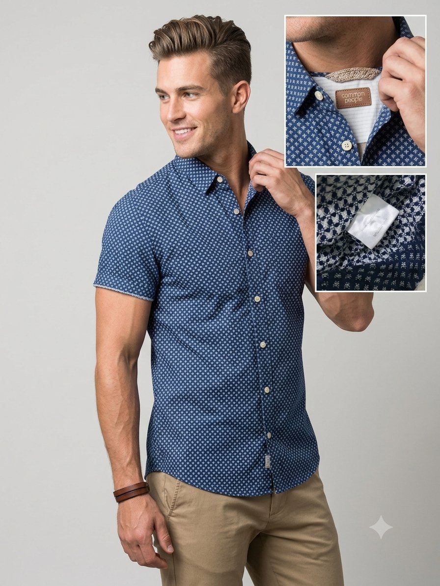Superbe Chemise Homme "Common People" - Bleu à motifs (Coton) Excellent État #ModeHomme #CommonPeople #CasualChic #Dabchy #OOTD