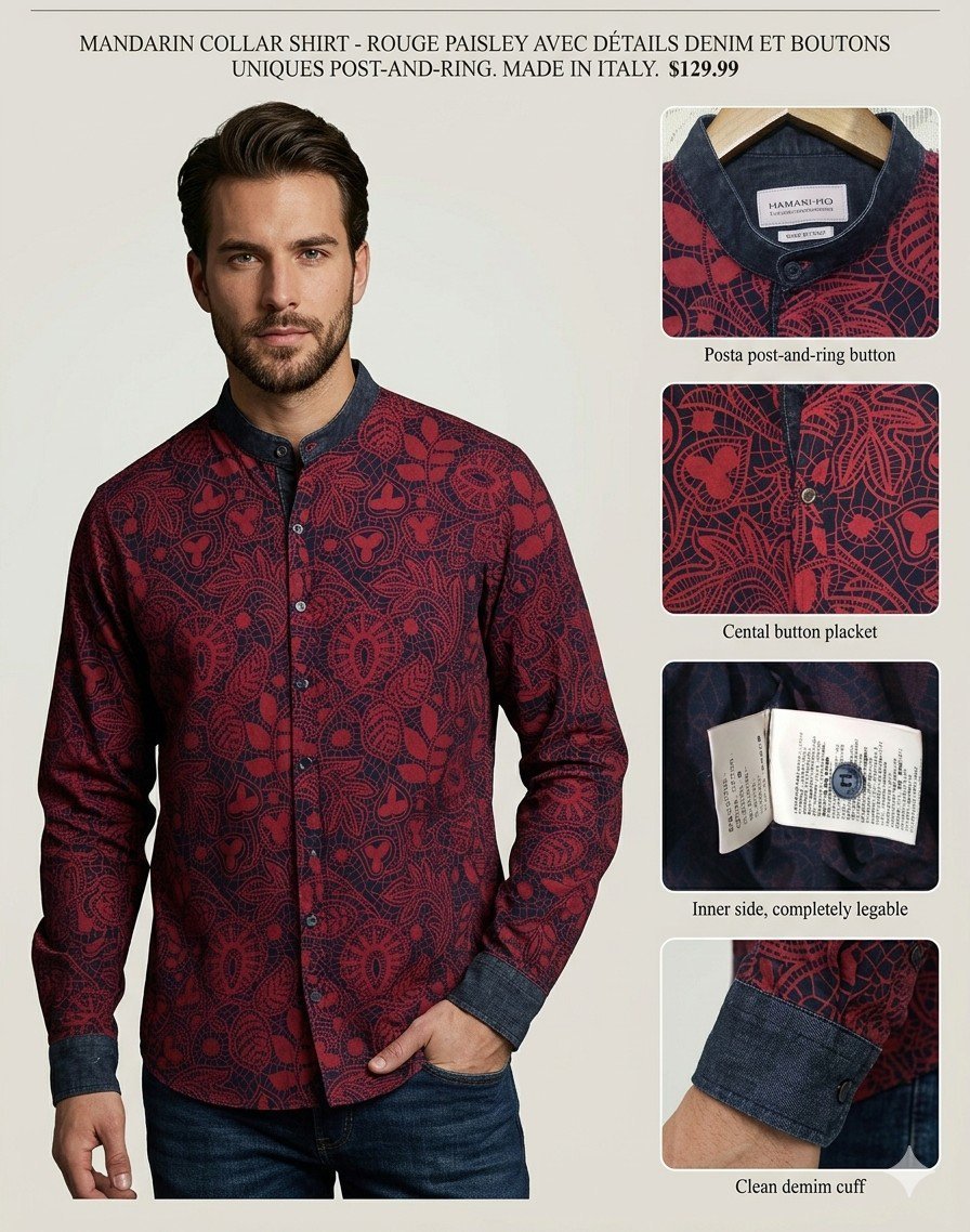 HAMAKI HO Chemise à Col Officier Taille L Lotif tatouage Rouge vif excellent état