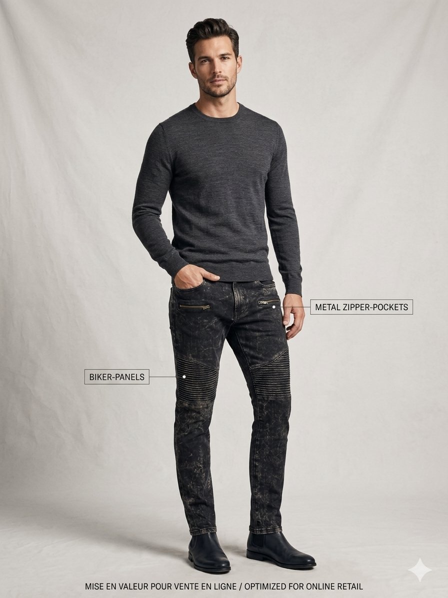 Jean Biker Celio C25 Slim – Noir Délavage Acide – Look Rock & Urbain - ​Taille W33 (42/44 Fr) État neuf #Celio #JeanHomme #BikerStyle #Streetwear #SlimFit #DabchyHomme #LookRock