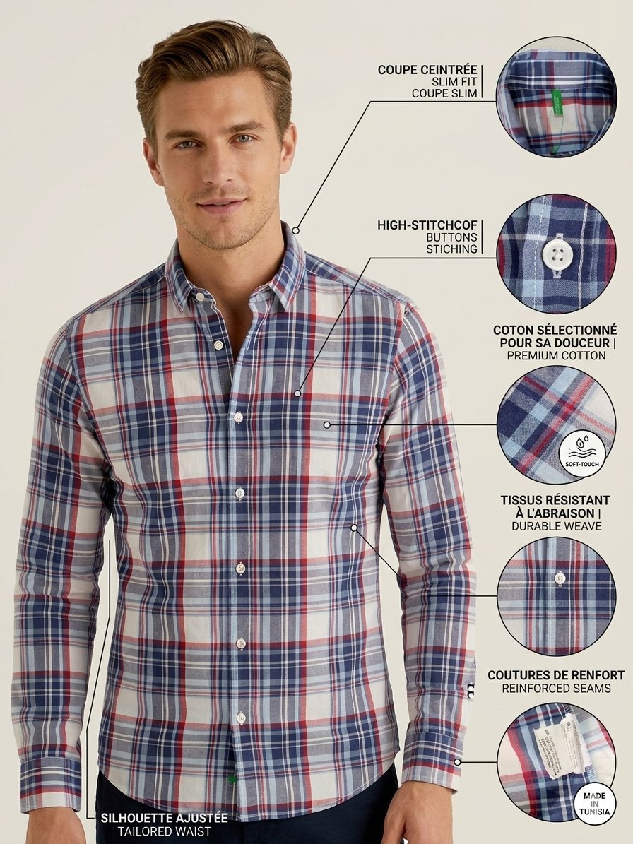 Chemise United Colors of Benetton - Coupe Slim - Taille S - Neuve avec étiquettes #StyleClassique #OOTDTunisie #ModeHomme