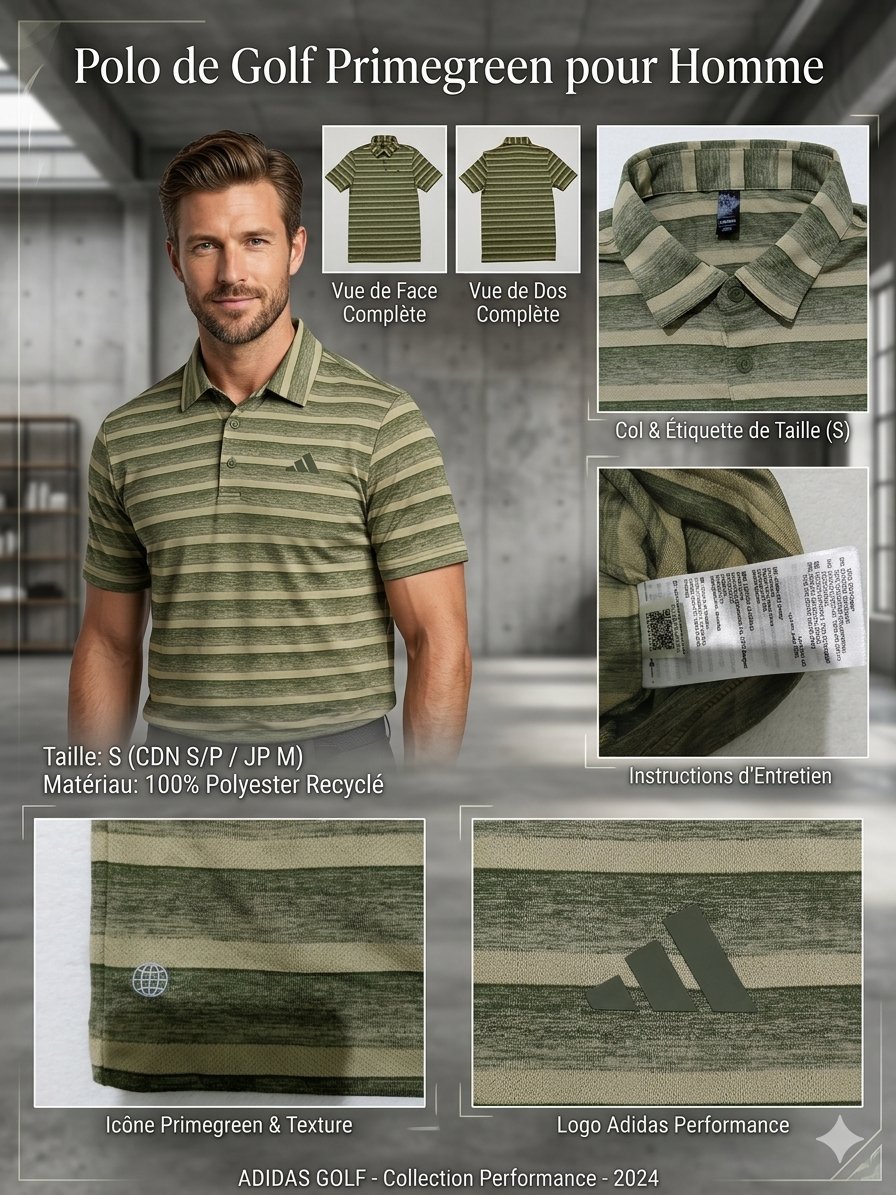 Polo de Golf Adidas Performance - Vert Rayé - Taille S - Primegreen #Adidas #Golf #Performance #PoloHomme