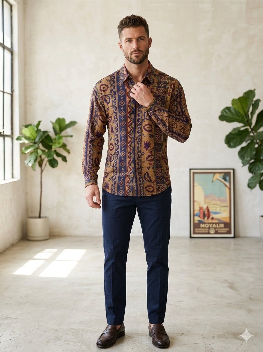 Chemise Homme Vintage Motif Ethnique L. Parker - Taille L - NEUVE