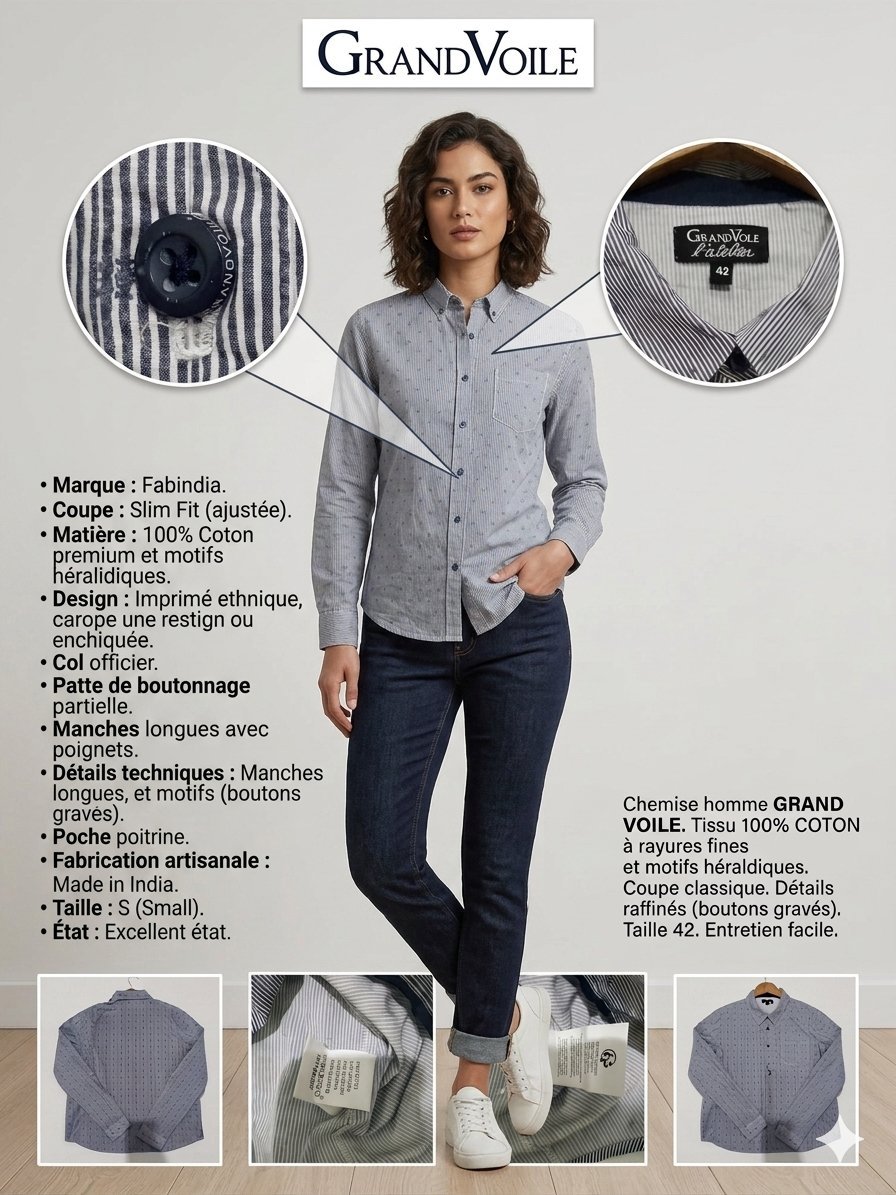 Chemise Grand Voile L'Atelier – 100% Coton – Taille 42 - Excellent état (neuve)