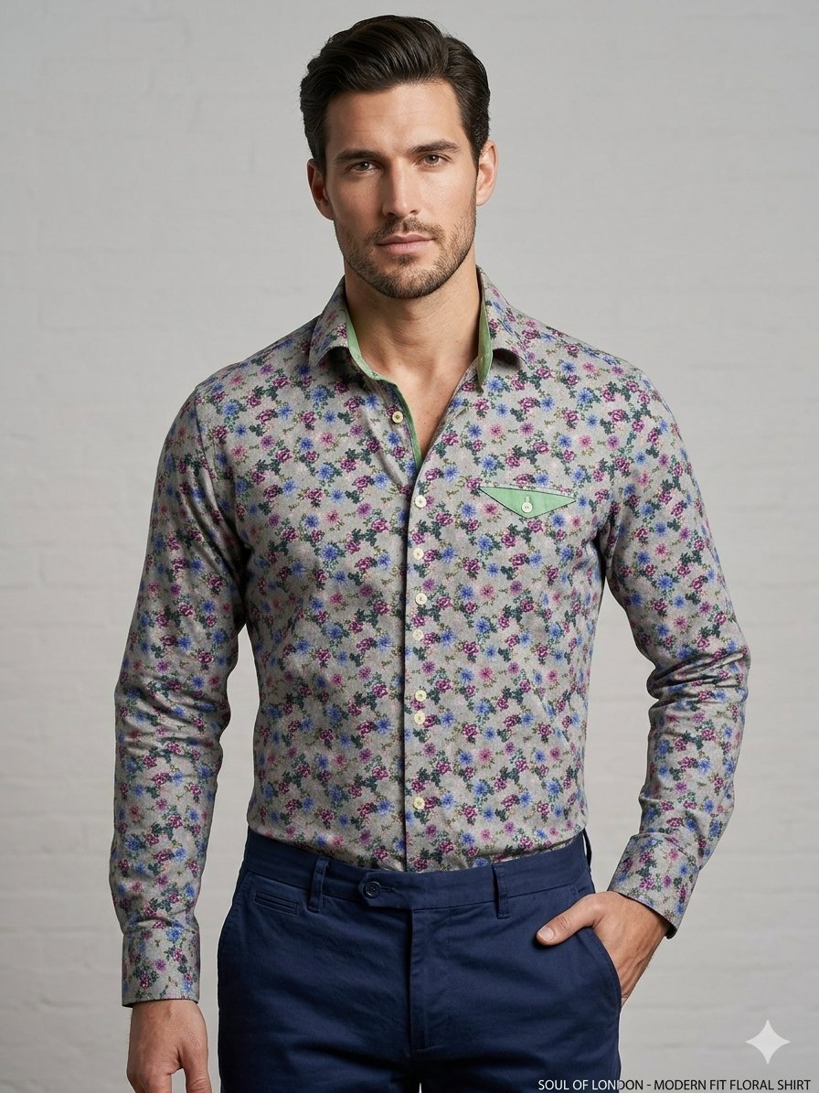 Chemise Originale Premium "Soul of London" 🇨🇦 – ✨ PIÈCE RARE & PREMIUM ✨Coupe Moderne (Motif Floral Modern Fit) Excellent état ✨ 100% Coton de qualité supérieure, très agréable à porter et facile à repasser. Finitions Premium 