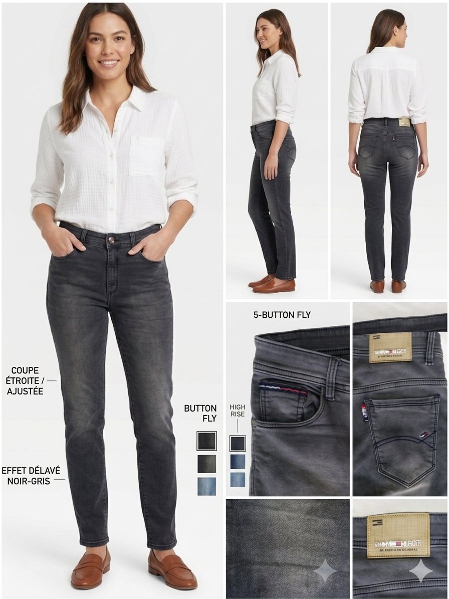 Excellent Tommy Hilfiger Djean Slim Neuf - Gris Anthracite Délavé - État Excellent Djean neuf jamais porté - Taille 32 (80cm - voir photos)