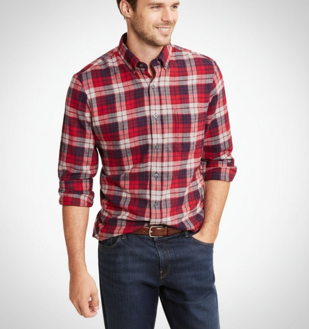 Chemise Flanelle Club Room - Carreaux Rouge/Gris - Taille S