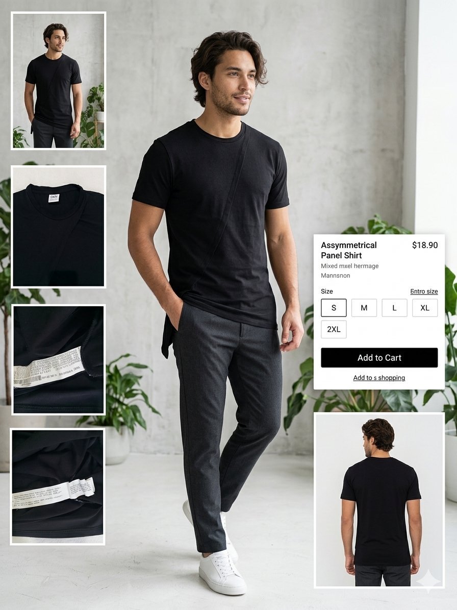 T-shirt Zara Man - Design asymétrique original © - Taille S