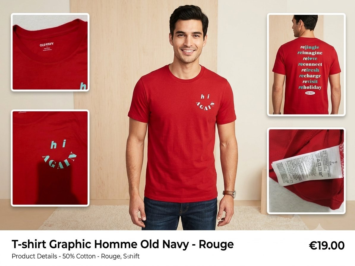 T-shirt Rouge Old Navy Graphic - Style Décontracté #OldNavy #TshirtHomme #ModeHomme #StyleDecontracté #TunisieFashion #OOTD