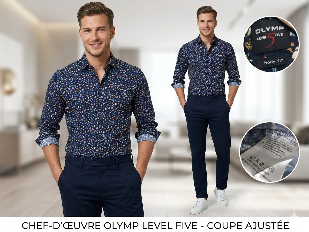 Chemise OLYMP Level Five - Imprimé Original - Body Fit #Dabchy #Olymp #ChemiseHomme #ModeHomme #BodyFit #FashionTunisie #ChemiseImprimee #PremiumStyle #LookModerne #OOTDHomme