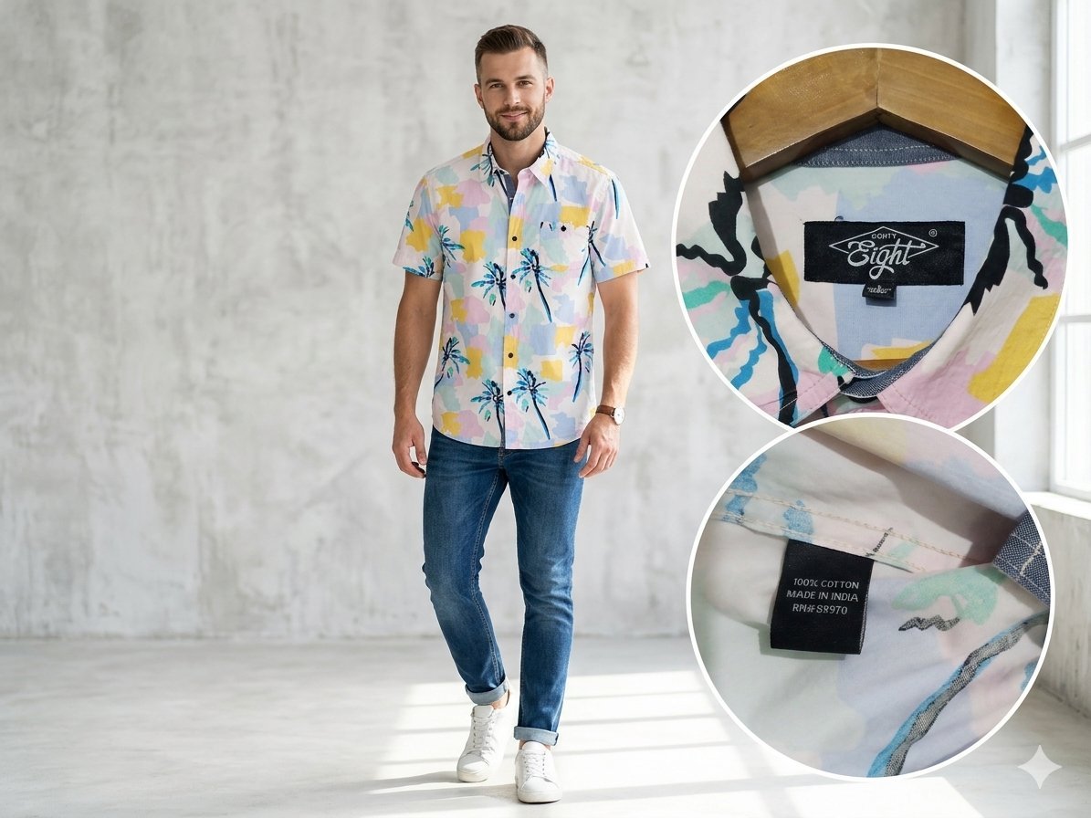 Chemise estivale "Eighty Eight" – Imprimé palmiers (Manches courtes) 100% Coton #ModeHomme #ChemiseHomme #LookEté #Eight #StyleEstival #ModeResponsable #OOTD