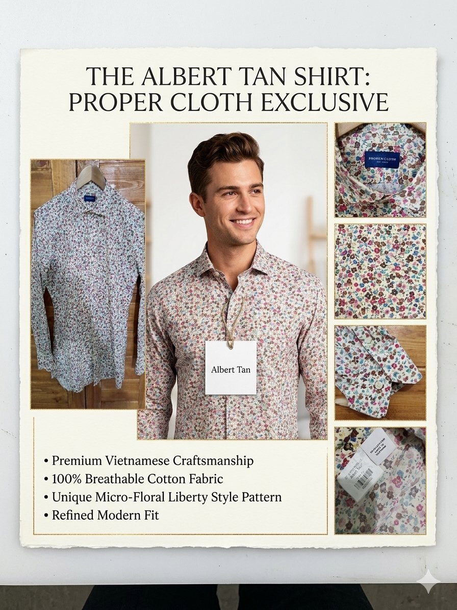 Chemise Proper Cloth "Albert Tan" - 100% Coton - Style Liberty (Prix d'origine Environ 140€ - 160€ ($155+)) Proper Cloth est une marque de niche (sur-mesure/luxe accessible) comparable à des marques comme Thomas Mason ou Charles Tyrwhitt