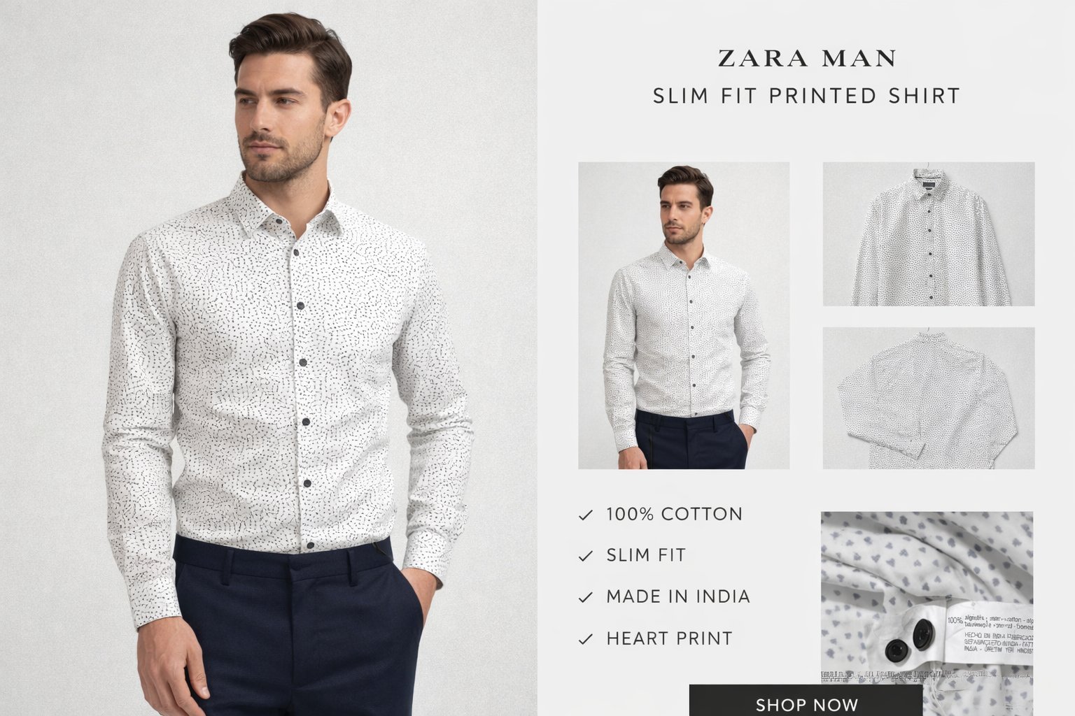 ​Superbe Chemise blanche à motifs cœurs - Zara Man - Coupe Slim Fit - Taille M - Excellent état #ZaraMan #StreetwearStyle #MensFashion #LookDuJour #OOTDMen #ChemiseHomme #ModeMasculine