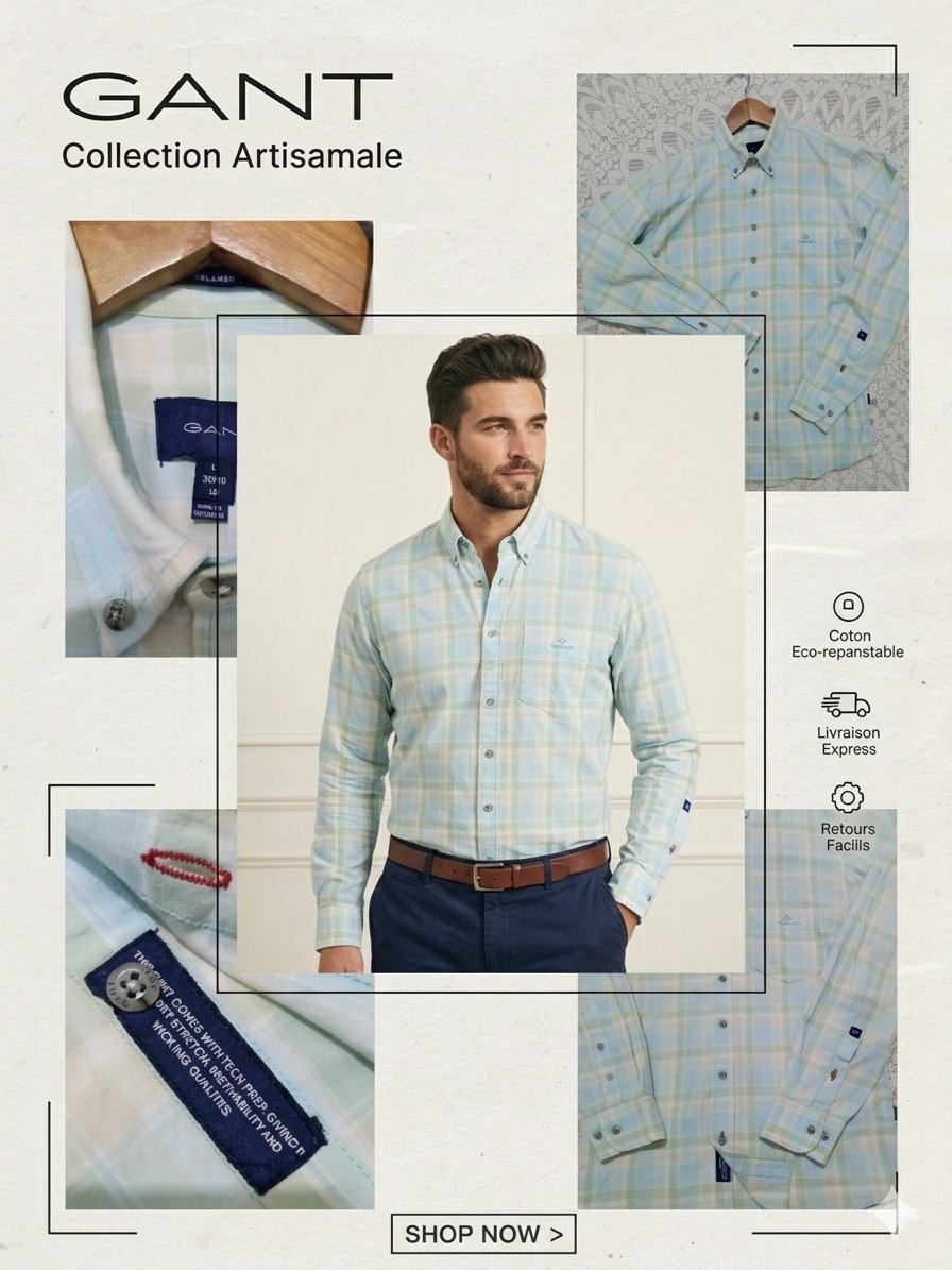 Chemise GANT Originale - Coupe Regular - Taille L. "Tech Prep" ✨ Une pièce intemporelle et élégante 🚀 Envoi rapide et sécurisé via Dabchy.