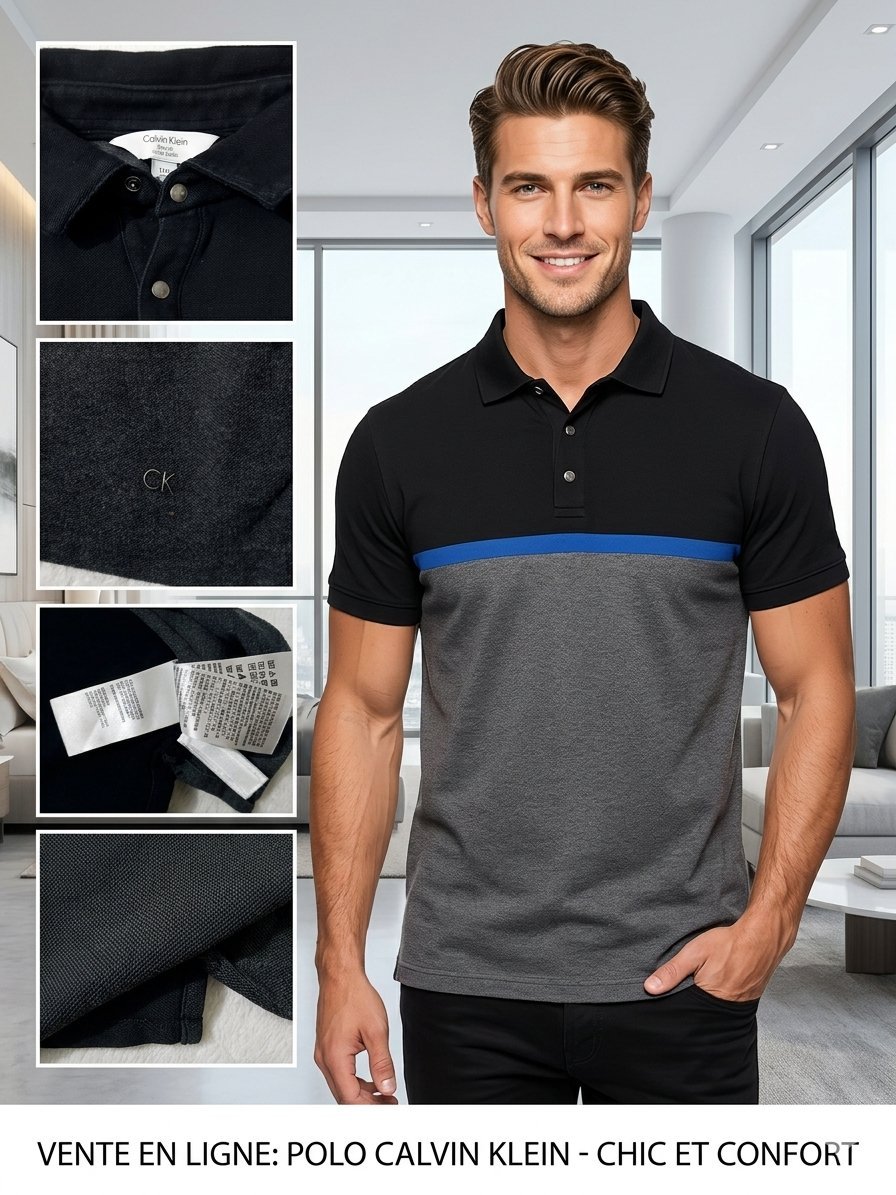 Superbe Polo Calvin Klein – Bicolore Noir et Gris – Coupe Ajustée #CalvinKlein #PoloHomme #ModePremium #FashionTunisie #StyleMasculin #CKOriginal
