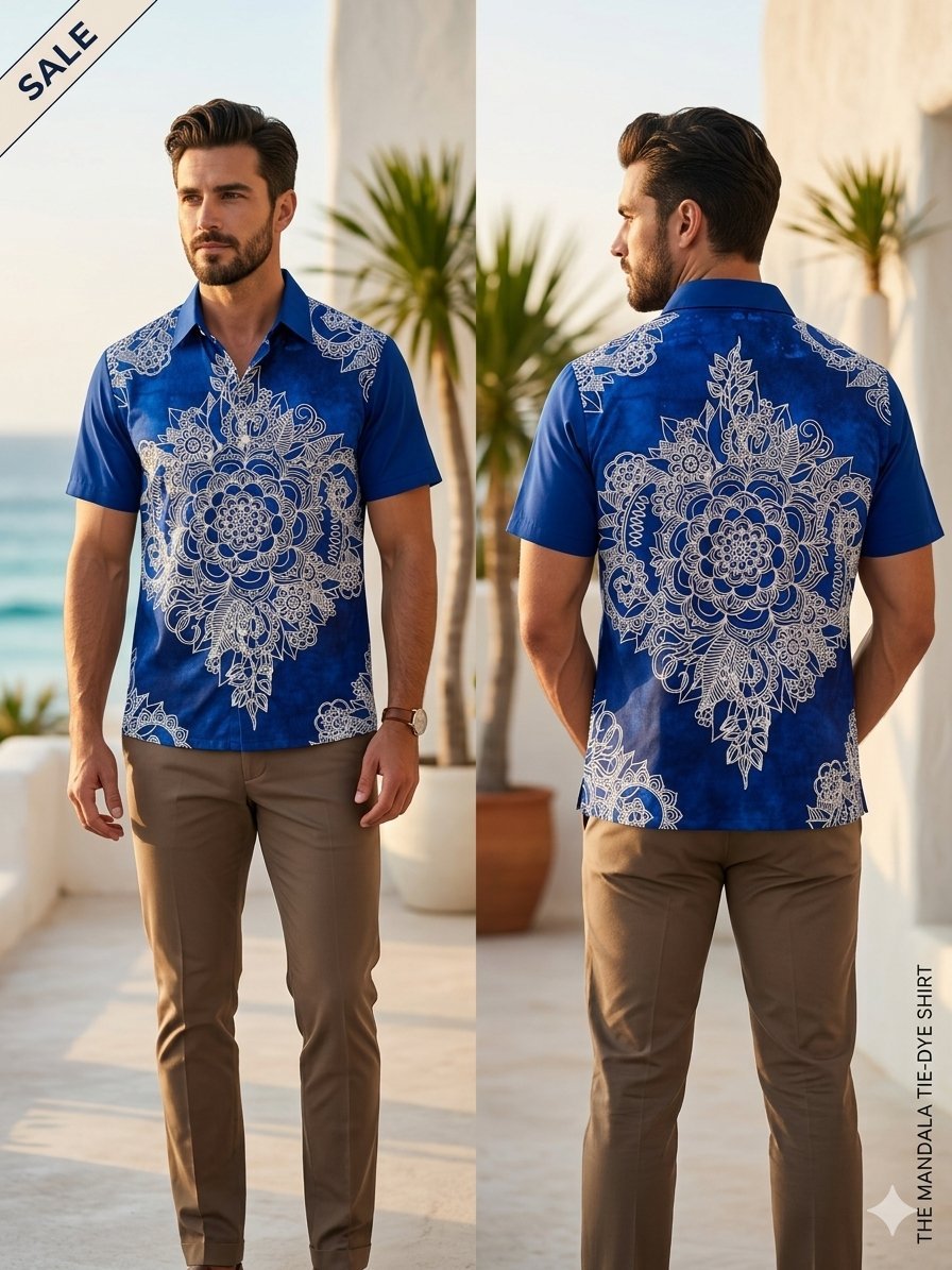 Chemise Homme "Mandala Bleu" - Design Graphique Original - État impeccable #MandalaShirt #ChemiseHomme #ModeTunisie #Dabchy #SummerStyle #DesignGraphique #LookEté #ModeResponsable
