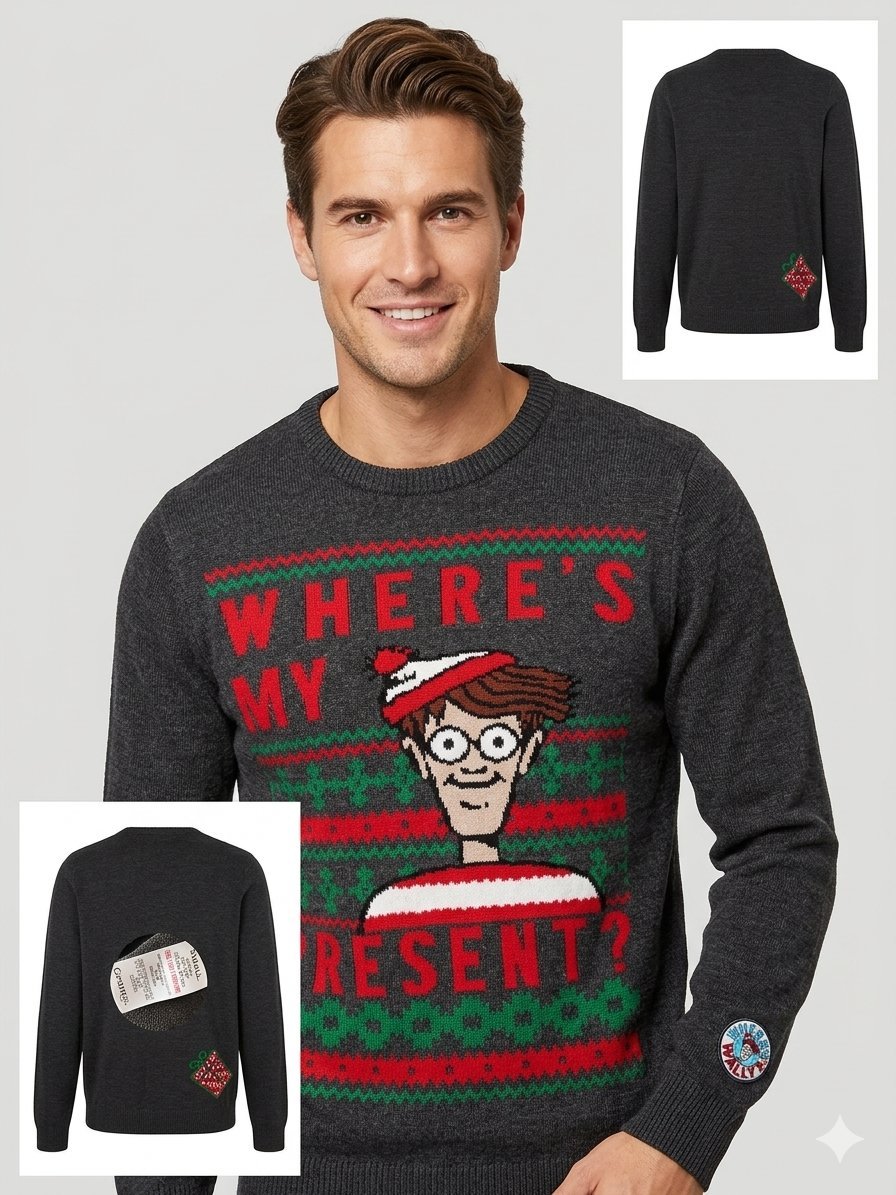 🎄 Pull de Noël "Where's Wally?" (Où est Charlie ?) – Taille S ✓ État Impeccable ® Matière : Maille douce, très confortable et ne gratte pas
