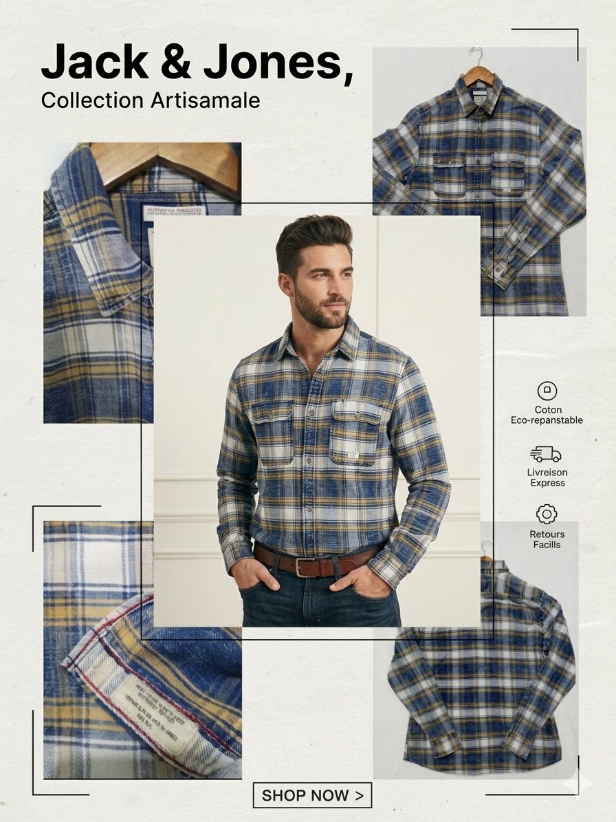 Chemise unique Jack & Jones Vintage - Flanelle à carreaux - Taille L - Excellent État #JackAndJones, #Watchler, #Streetwear, #ChemiseHomme
