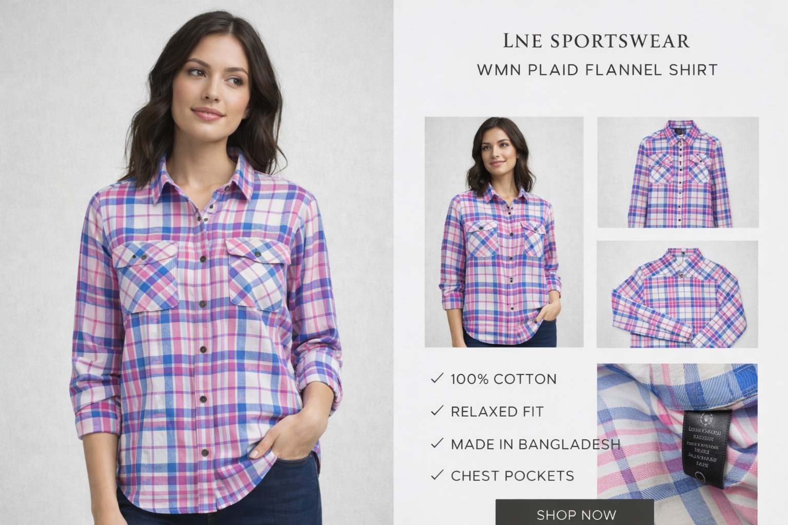 Chemise Femme – LUXE SPORTSWEAR Denim Stylist Plaid Flannel à carreaux 100 % coton – Relaxed Fit TBE