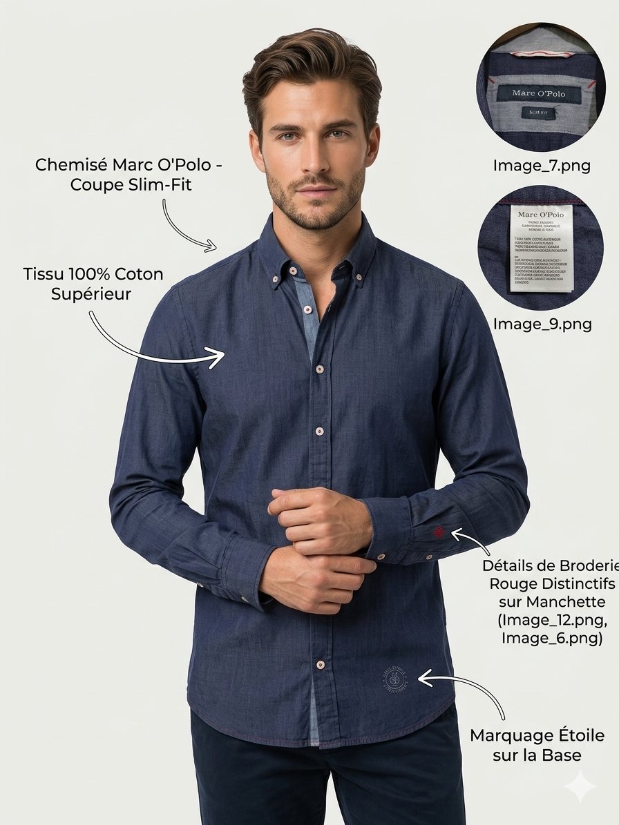 Chemise Marc O'Polo Slim Fit - 100% Coton - Bleu Marine (S/38) - Excellent état ✨