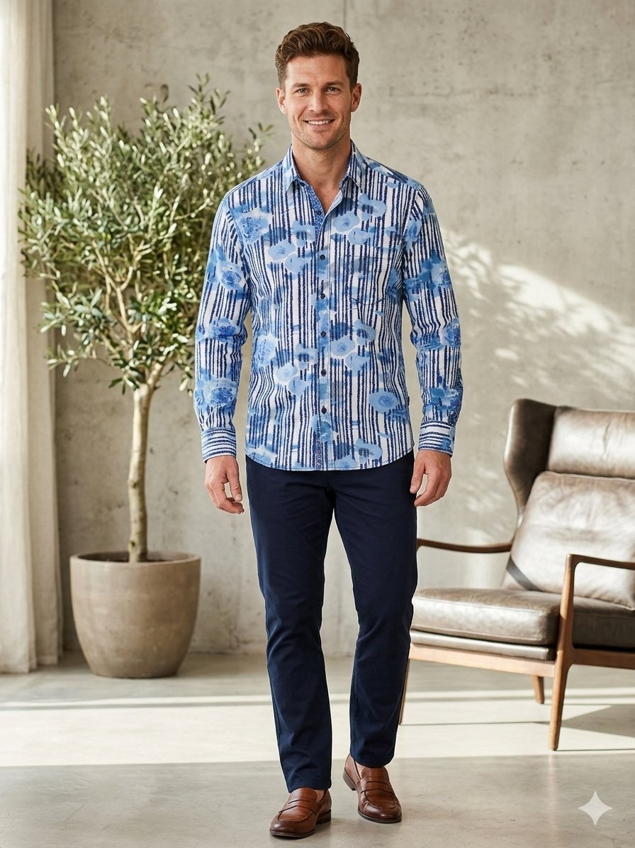 Chemise unique Joe Browns - Motifs bleus originaux - Taille M - Excellent état ✨