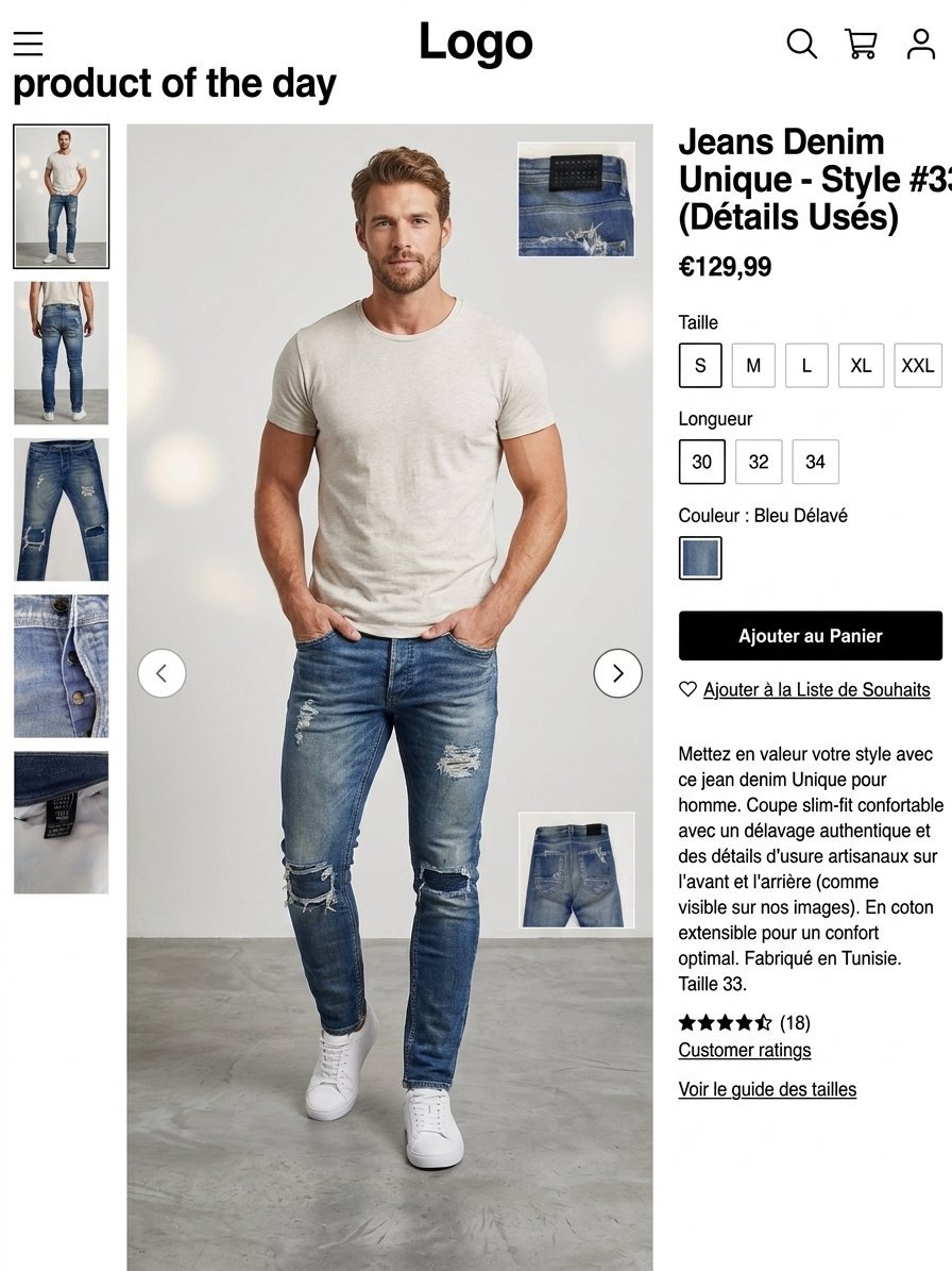 Jean Denim Unique – Style #33 avec détails usés (Taille 33) #JeanHomme #DenimStyle #UniqueDHM #ModeHomme #SlimFit #Dabchy #OOTD #ModeTunisie