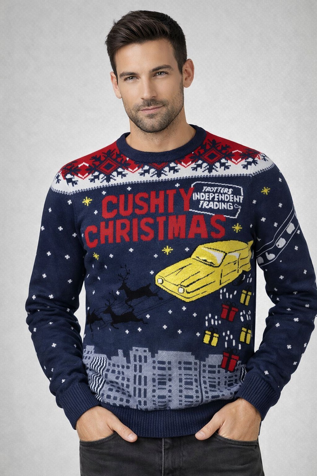 🎄 Pull de Noël “Cushty Christmas” – Taille L État : Excellent, comme neuf #PullNoel #StyleFestif #OnlyFoolsAndHorses #DabchyTunisie