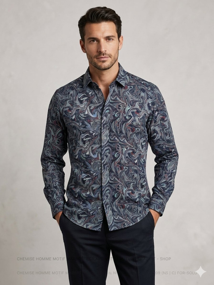 Superbe Chemise Homme Stylée - Motif Marbré/Psychédélique - État Nickel