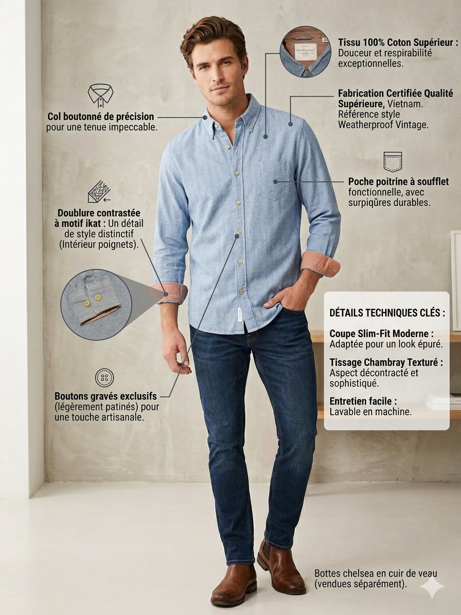 Chemise Weatherproof Vintage - Motif Herringbone - Taille M - Très bon état 