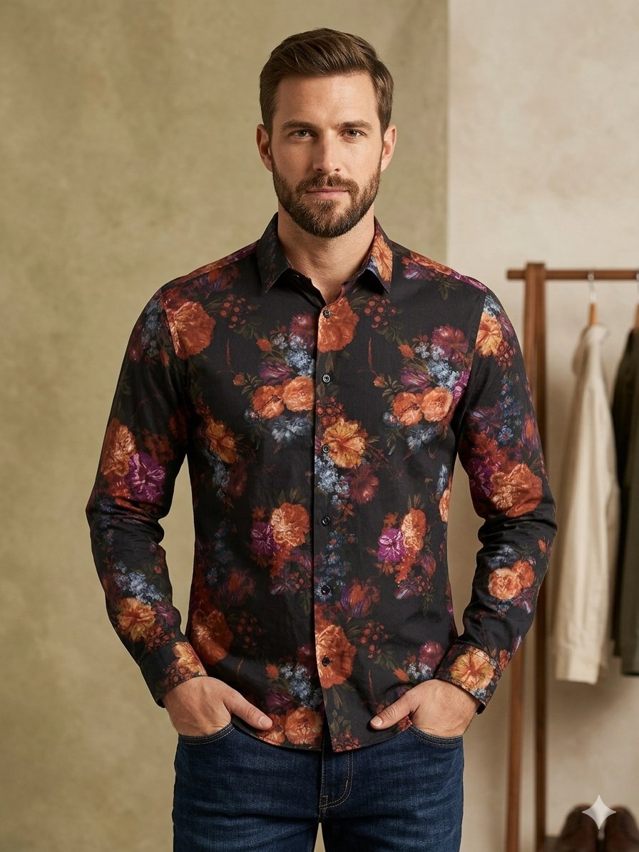 Chemise H&M Regular Fit – Motif Floral Sombre – État Neuf - Taille : L (EUR 41/42)