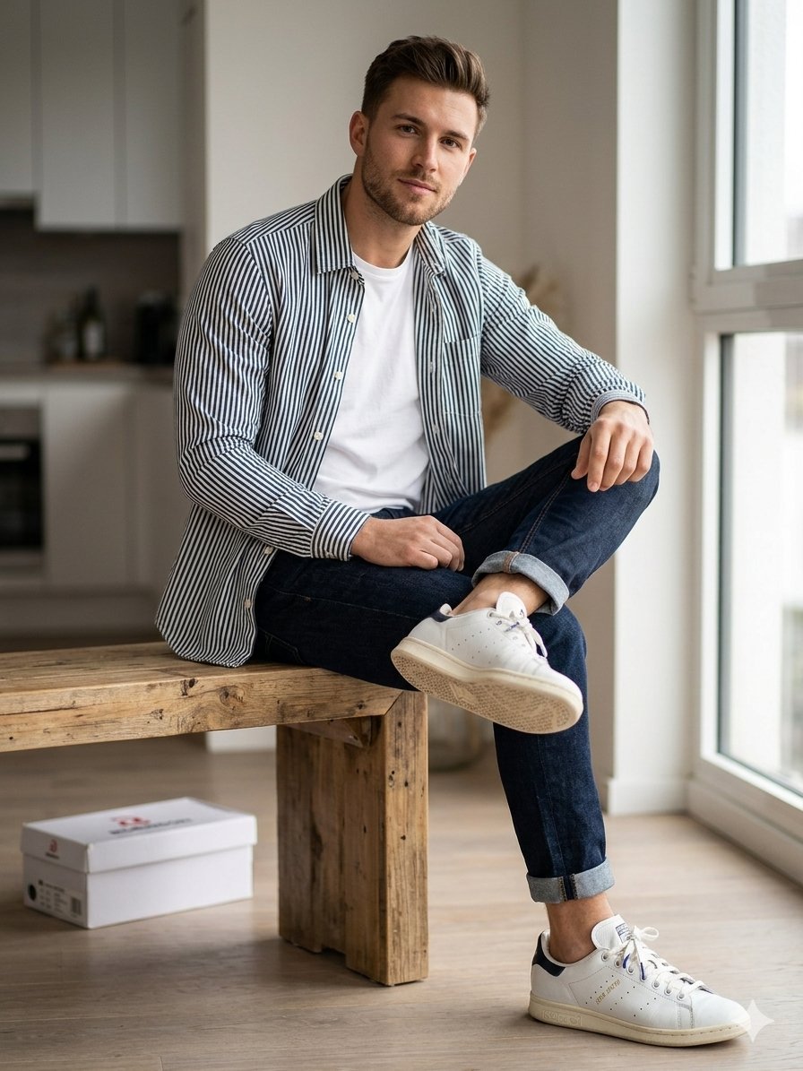 👟 Adidas Stan Smith Originales | Cuir Blanc | Pointure 42 2/3 - Un classique indispensable qui s'adapte à tous les styles (casual, jean, short). "Originals" en cuir véritable (Art S75076) État Satisfaisant
