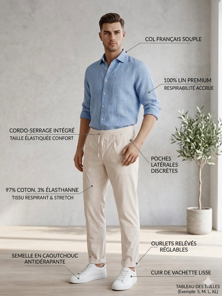 Pantalon Peter Hahn Chino - Coton blanc cassé - High quality - Taille 46