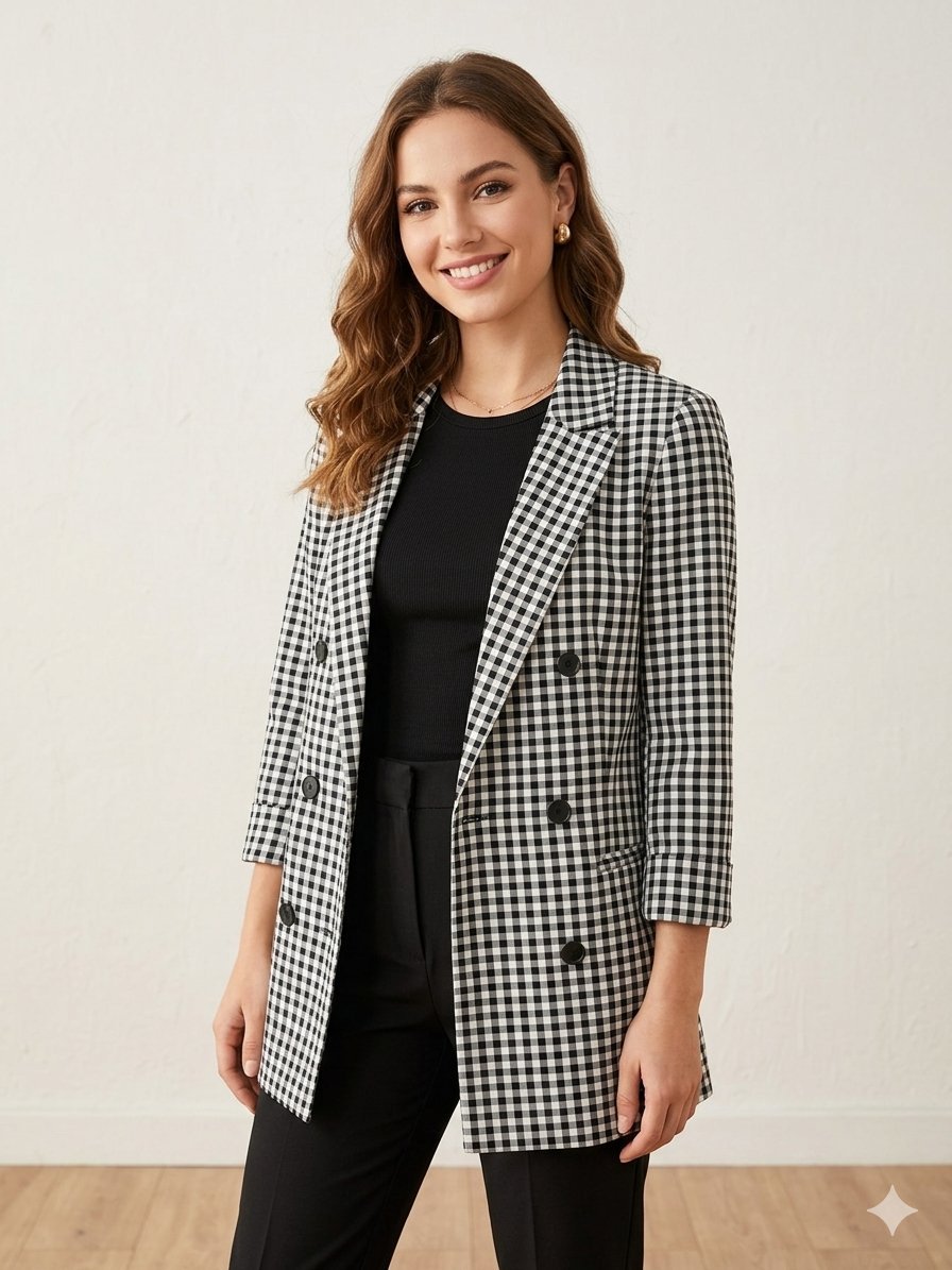 🖤 Blazer Croisé à Carreaux Vichy - Bershka Taille XS - État Neuf (convient aussi à un petit S / 34% Viscose matière fluide et agréable)