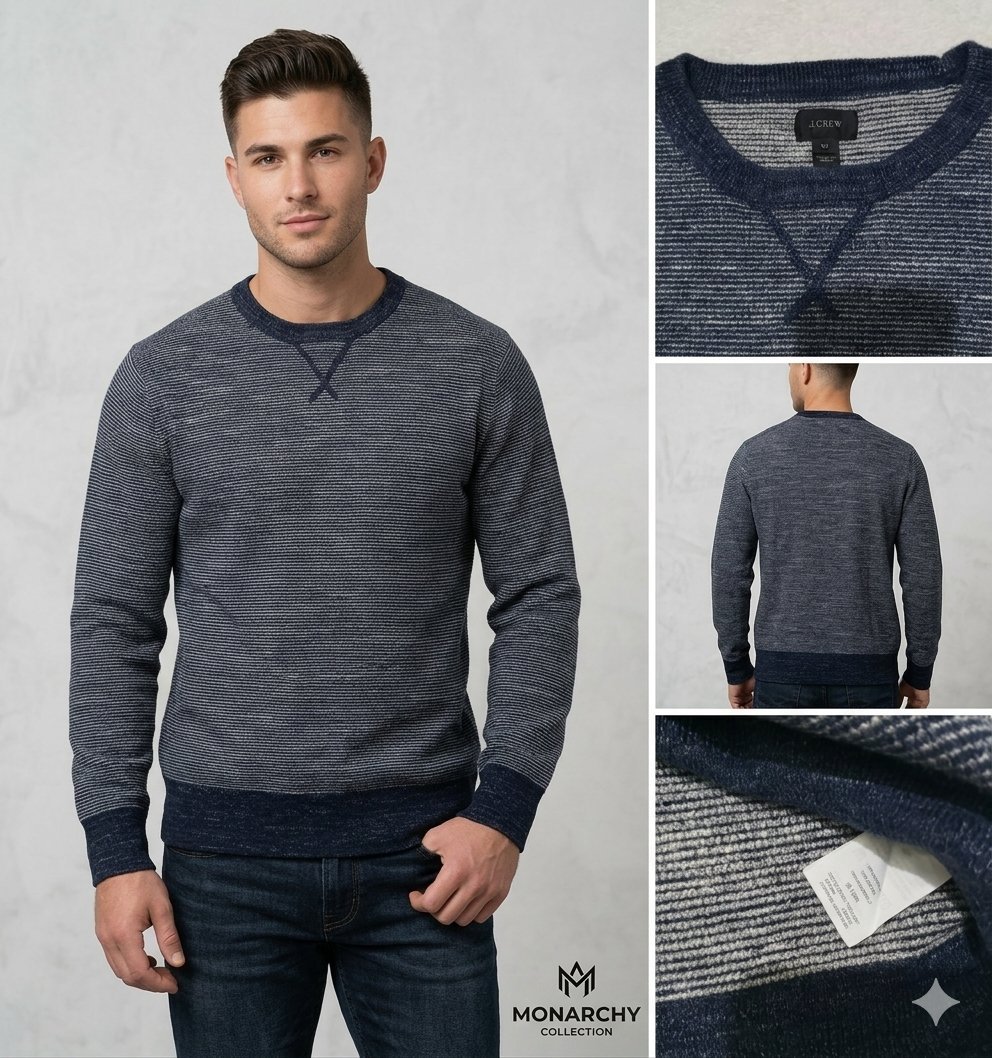 ​J.Crew Superbe Sweat/Pull en maille de Coyon premium Texturé Bleu Marine & Blanc – Taille M - Très bon état ✨⭐