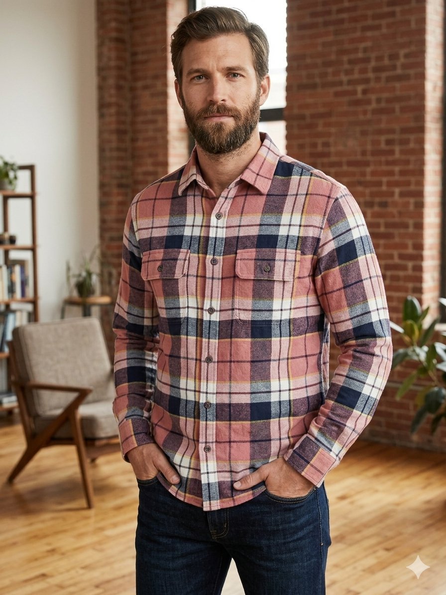 OLD NAVY Chemise en Flanelle à Carreaux – Rose, Marine & Moutarde – Taille M