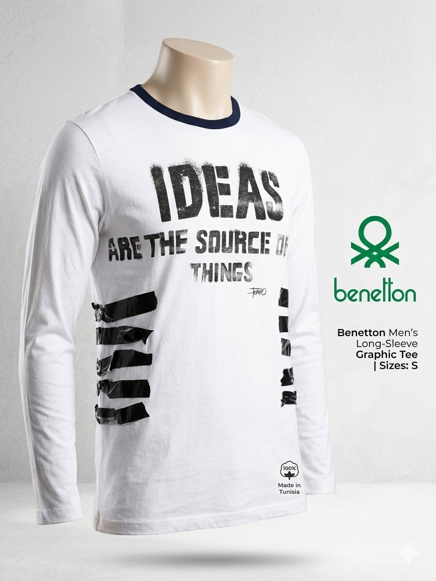 T-shirt Benetton Ringer Unisex - Taille S (oversize) - Style 📉 État Neuf 100% Coton de haute qualité Made in Tunisia