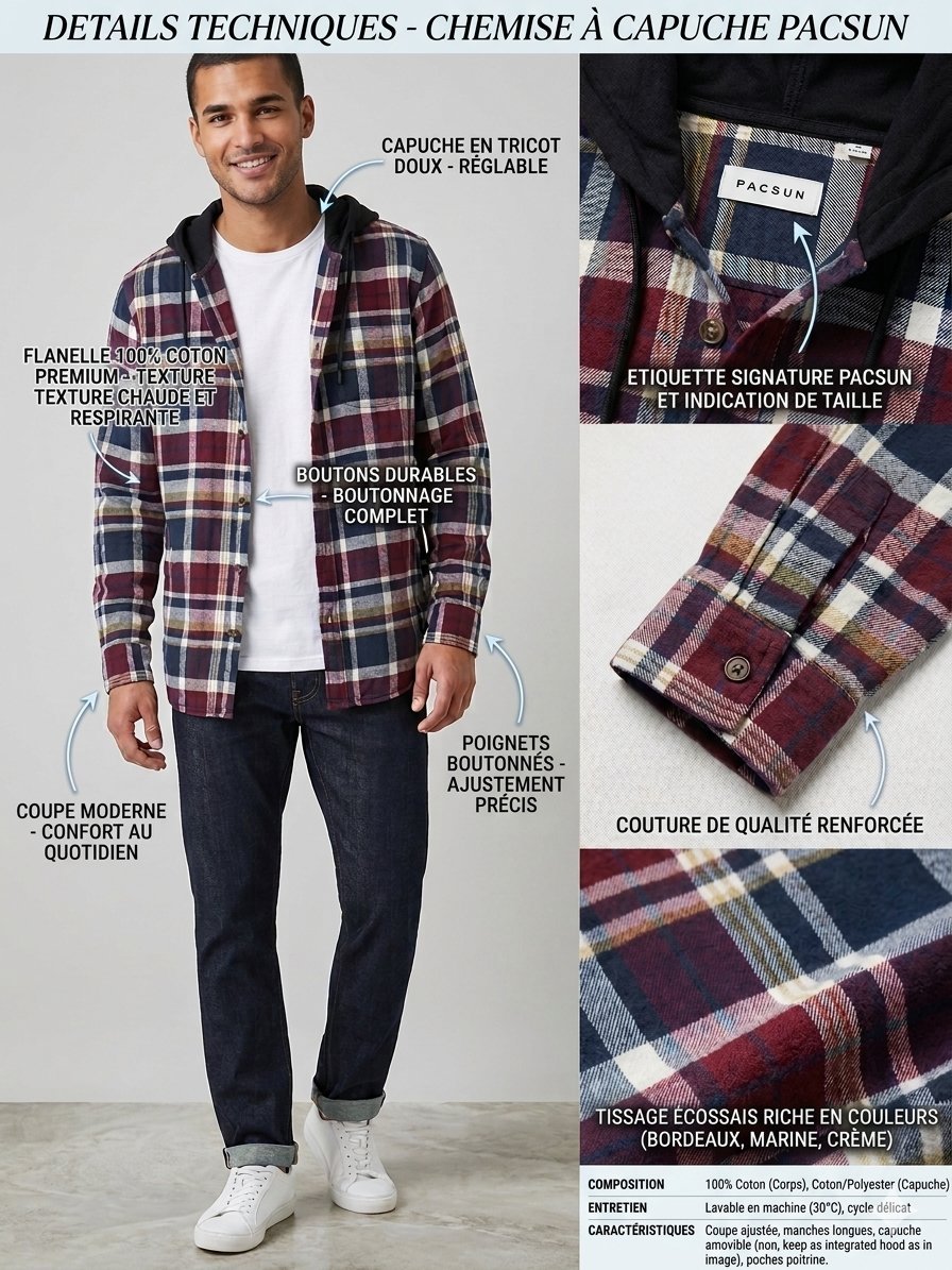 Superbe Chemise PacSun Taille M avec capuche intégrée - Style Streetwear Excellent état comme neuf✨ #PacSun #Streetwear #Flanelle #Oversize #DabchyFashion #CasualStyle