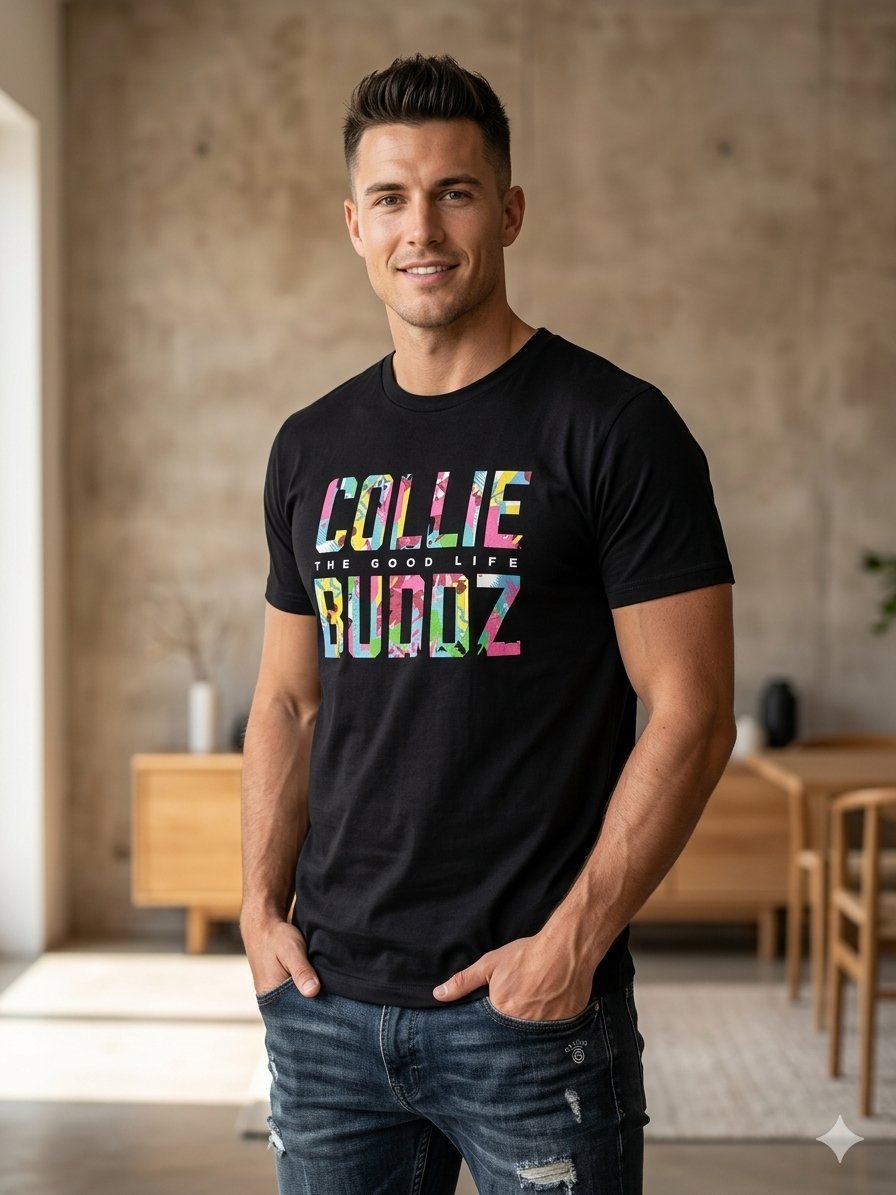 T-shirt Collie Buddz "The Good Life" - Noir & Multicolore - Taille S - État neuf